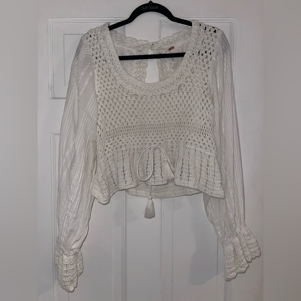 Free People White Crochet Women's Top